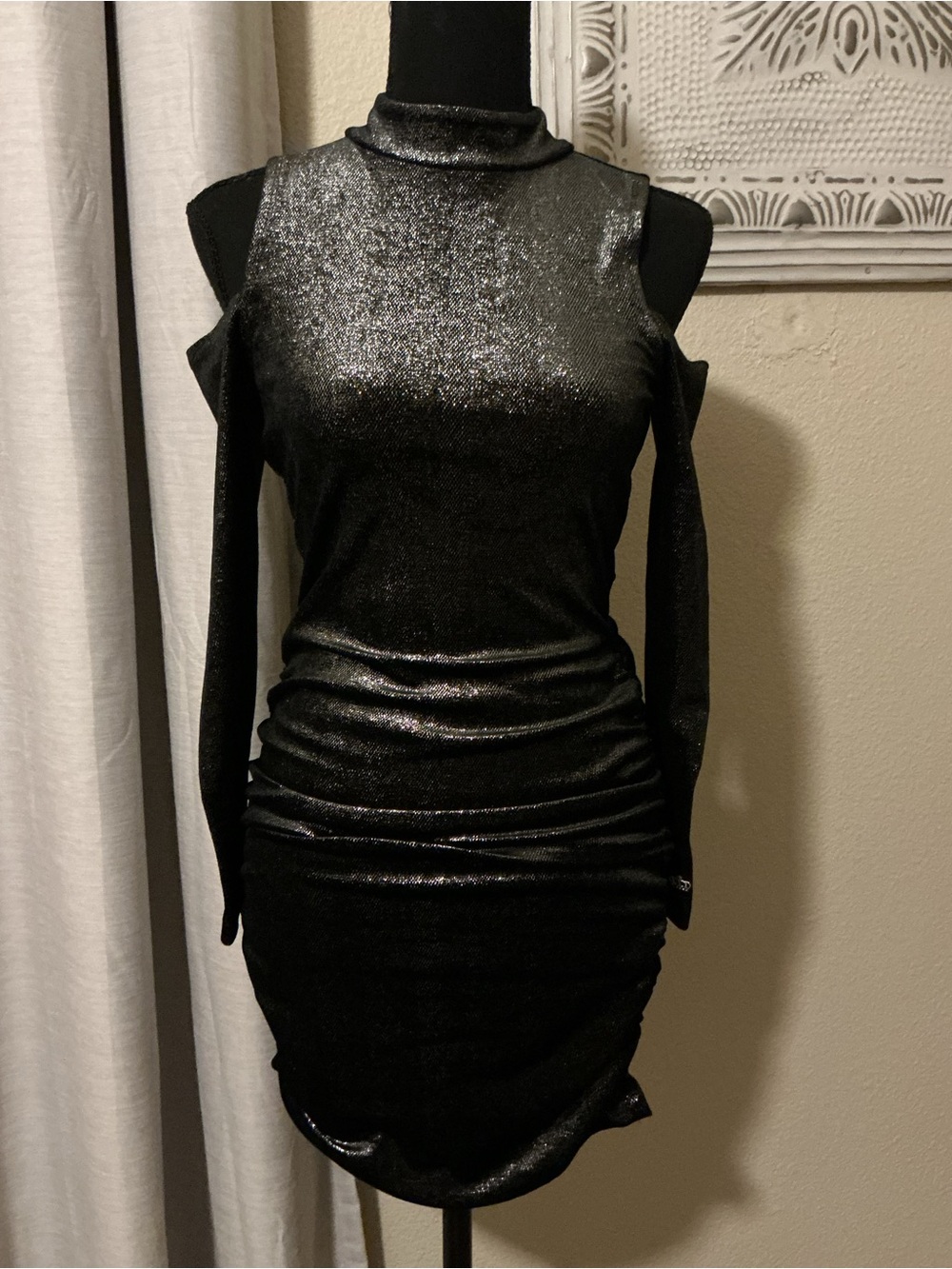 Juicy Couture Black Metallic Cold-Shoulder Mini Dress